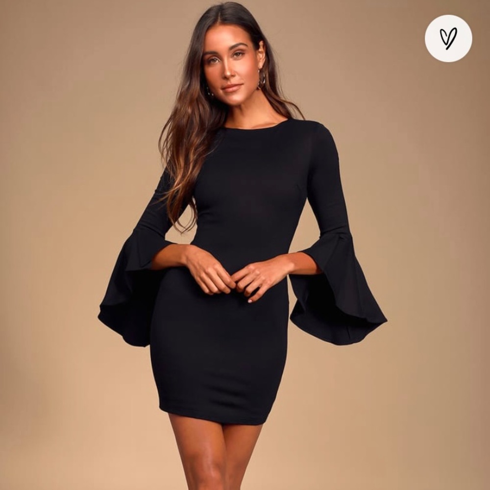 Lulus Black Flounce Sleeve Bodycon Dress